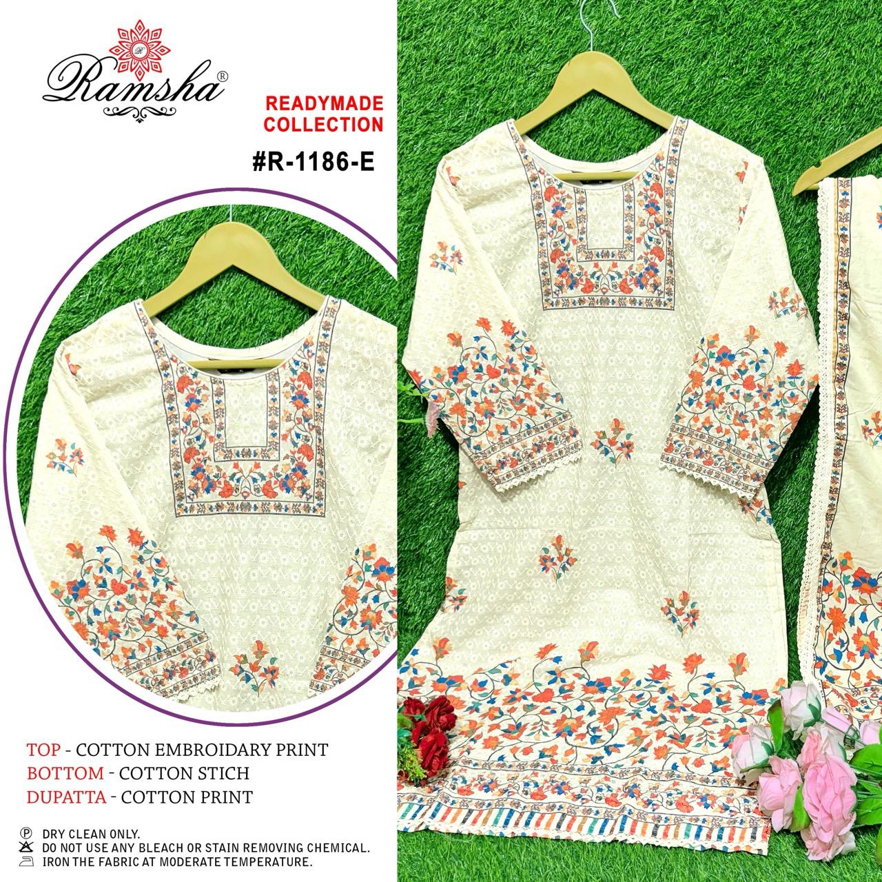R 1186 Nx A To E By Ramsha Cotton Readymade Suits Wholesale Market In Surat